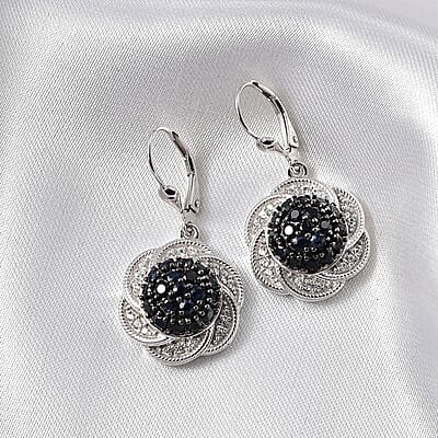 D'Joy Madagascar Blue Sapphire and White Zircon 2.80 ctw Radiant Galaxy Earrings in Rhodium Over Sterling Silver