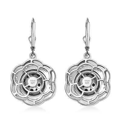 D'Joy Madagascar Blue Sapphire and White Zircon 2.80 ctw Radiant Galaxy Earrings in Rhodium Over Sterling Silver