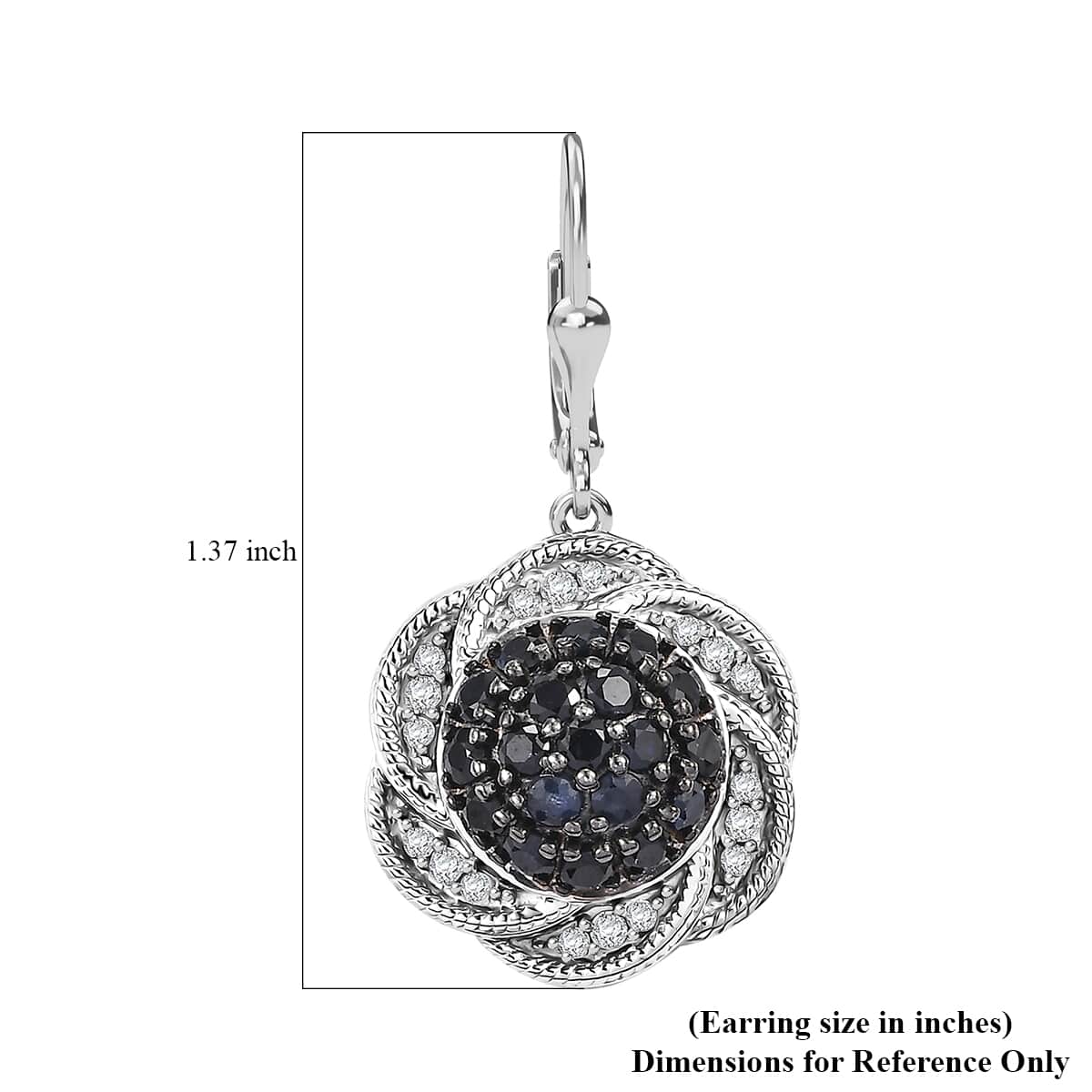 Madagascar Blue Sapphire and White Zircon 2.80 ctw Radiant Galaxy Earrings in Rhodium Over Sterling Silver image number 4