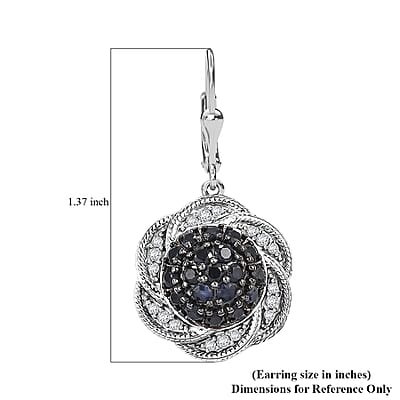 D'Joy Madagascar Blue Sapphire and White Zircon 2.80 ctw Radiant Galaxy Earrings in Rhodium Over Sterling Silver