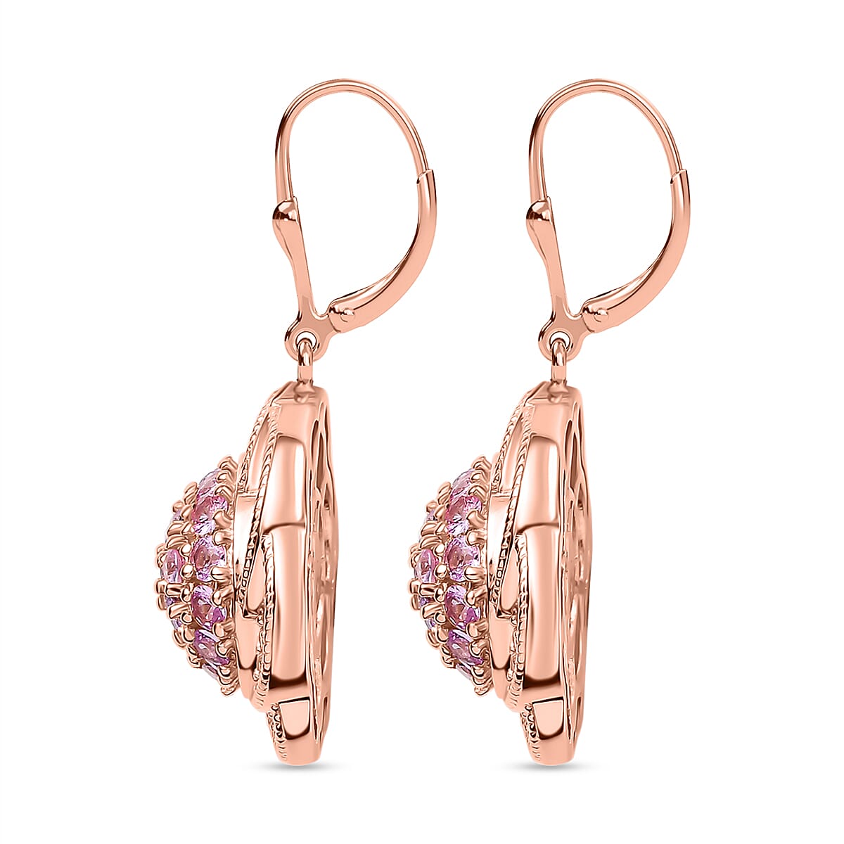 D'Joy Madagascar Pink Sapphire and White Zircon 2.50 ctw Radiant Galaxy Earrings in 18K Vermeil Rose Gold Over Sterling Silver image number 3