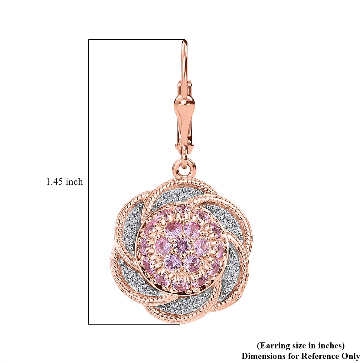 D'Joy Madagascar Pink Sapphire and White Zircon 2.50 ctw Radiant Galaxy Earrings in 18K Vermeil Rose Gold Over Sterling Silver image number 5