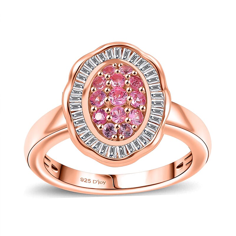 D'Joy Mahenge Spinel and Diamond 0.65 ctw Blossom Halo Ring in 18K Vermeil Rose Gold Over Sterling Silver (Size 10.0)