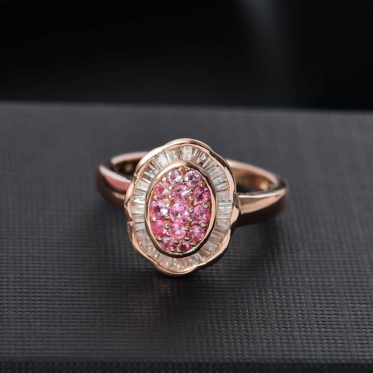 Mahenge Spinel and Diamond 0.65 ctw Blossom Halo Ring in 18K Vermeil Rose Gold Over Sterling Silver (Size 10.0) (Del. in 10-12 Days) image number 1