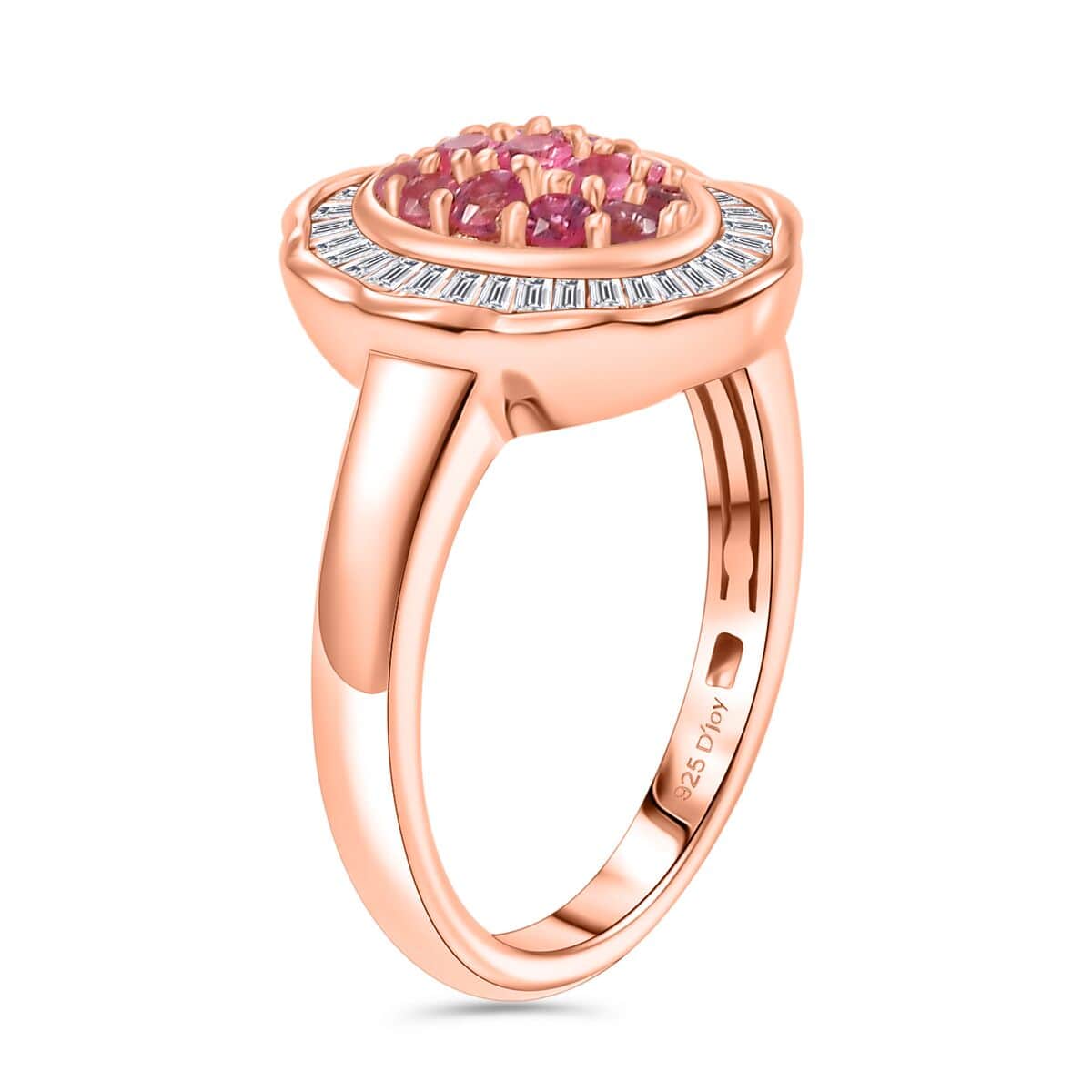 Mahenge Spinel and Diamond 0.65 ctw Blossom Halo Ring in 18K Vermeil Rose Gold Over Sterling Silver (Size 10.0) (Del. in 10-12 Days) image number 3