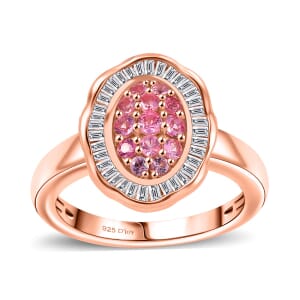 Mahenge Spinel and Diamond 0.65 ctw Blossom Halo Ring in 18K Vermeil Rose Gold Over Sterling Silver (Size 6.0)