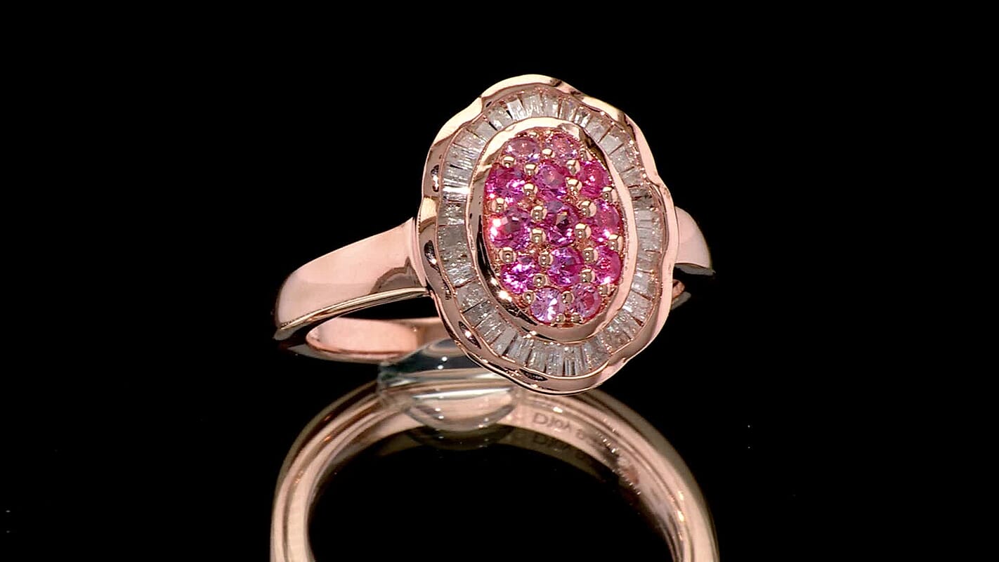 Premium Mahenge Spinel, Diamond (0.30 cts) Ring in 18K Vermeil RG Over Sterling Silver (Size 10.0) 0.65 ctw