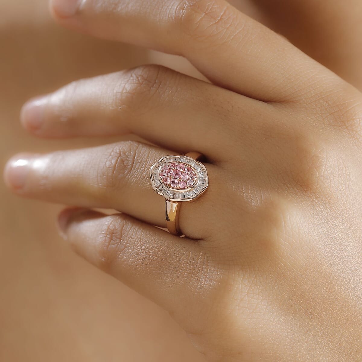 Mahenge Spinel and Diamond 0.65 ctw Blossom Halo Ring in 18K Vermeil Rose Gold Over Sterling Silver (Size 9.0) image number 2