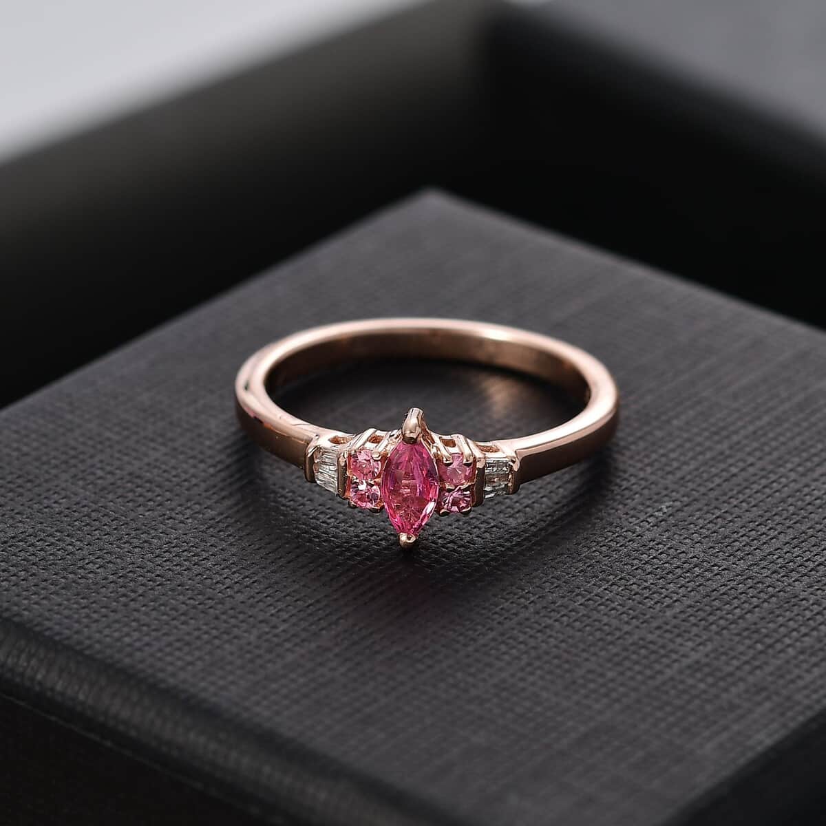 Mahenge Spinel and Diamond 0.35 ctw Petite Marquise Ring in 18K Vermeil Rose Gold Over Sterling Silver (Size 10.0) (Del. in 10-12 Days) image number 1