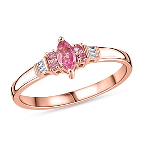 D'Joy Mahenge Spinel and Diamond 0.35 ctw Petite Marquise Ring in 18K Vermeil Rose Gold Over Sterling Silver (Size 6.0)