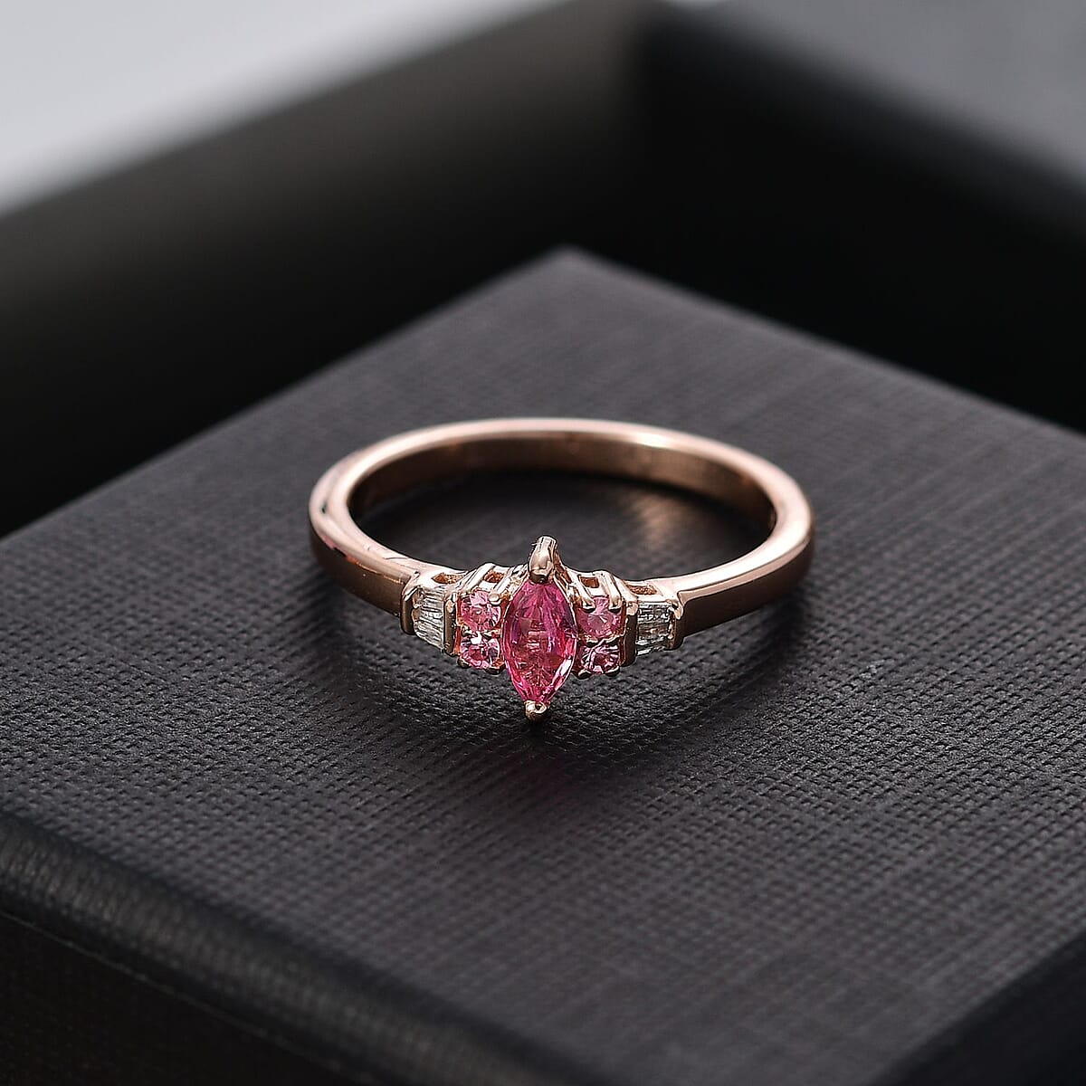 D'Joy Mahenge Spinel and Diamond 0.35 ctw Petite Marquise Ring in 18K Vermeil Rose Gold Over Sterling Silver (Size 6.0) image number 1