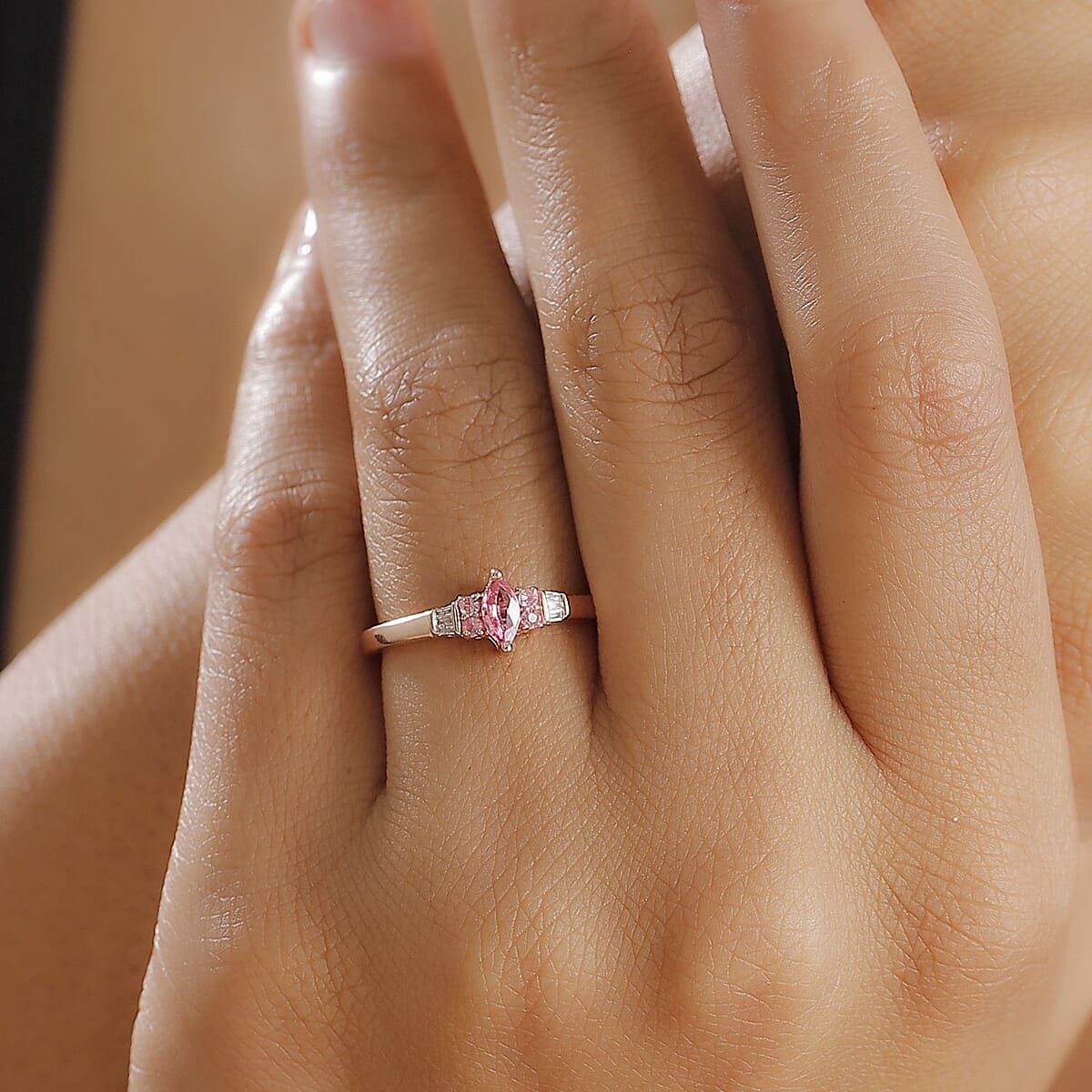 D'Joy Mahenge Spinel and Diamond 0.35 ctw Petite Marquise Ring in 18K Vermeil Rose Gold Over Sterling Silver (Size 6.0) image number 2