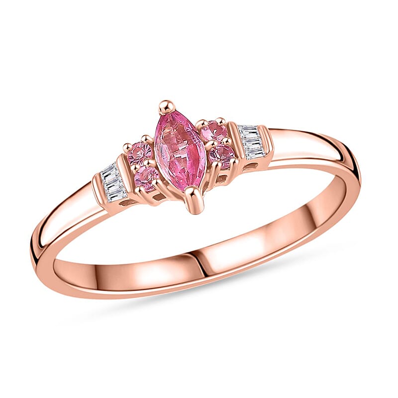 D'Joy Mahenge Spinel and Diamond 0.35 ctw Petite Marquise Ring in 18K Vermeil Rose Gold Over Sterling Silver (Size 7.0)