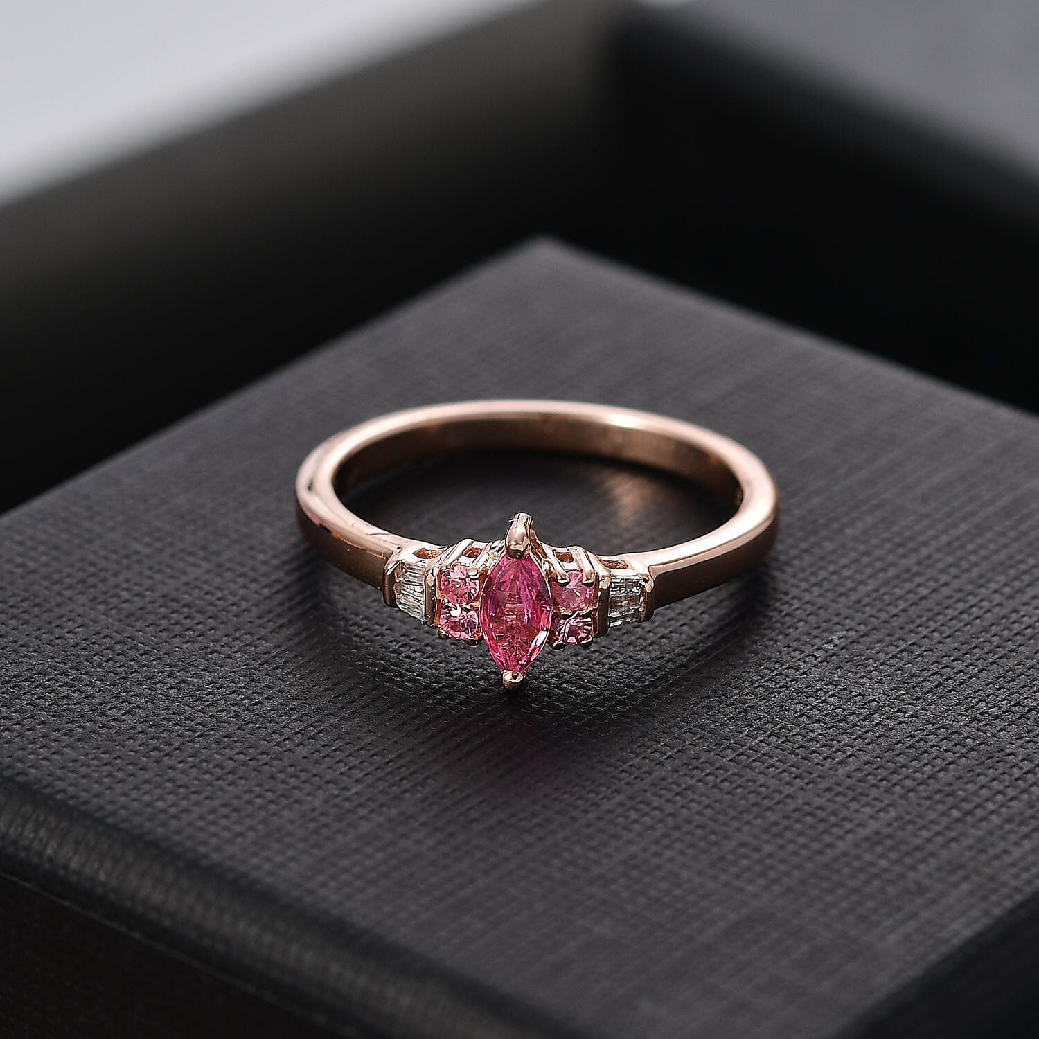 Mahenge Spinel, Diamond Ring in 18K Vermeil RG Over Sterling Silver (Size 10.0) 0.35 ctw