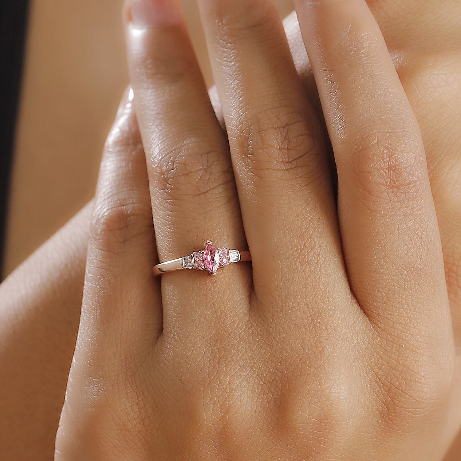 D'Joy Mahenge Spinel and Diamond 0.35 ctw Petite Marquise Ring in 18K Vermeil Rose Gold Over Sterling Silver (Size 7.0)