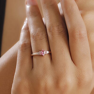 D'Joy Mahenge Spinel and Diamond 0.35 ctw Petite Marquise Ring in 18K Vermeil Rose Gold Over Sterling Silver (Size 7.0)