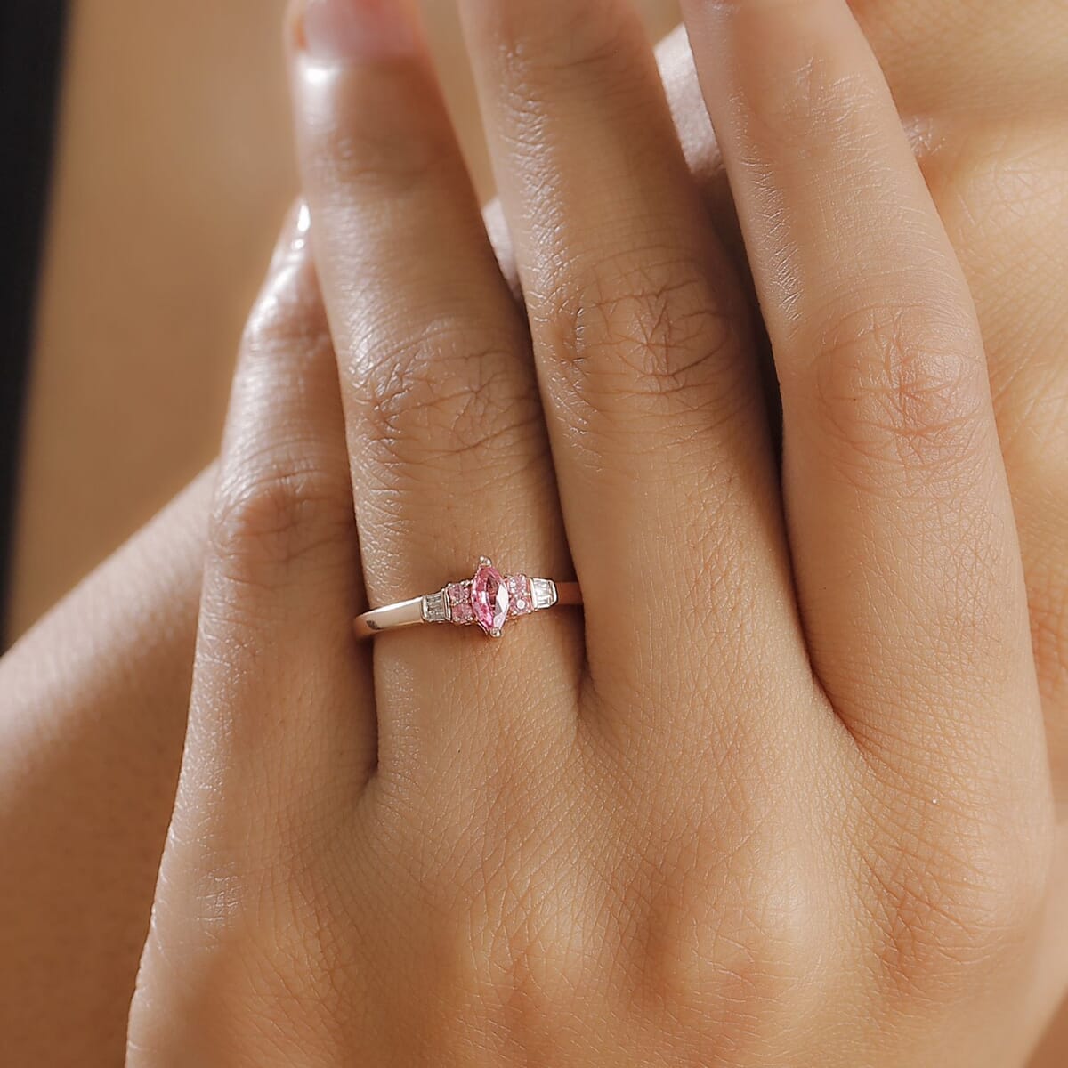 Mahenge Spinel and Diamond 0.35 ctw Petite Marquise Ring in 18K Vermeil Rose Gold Over Sterling Silver (Size 8.0) image number 2