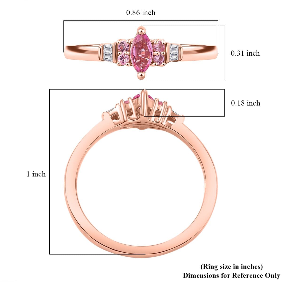 Mahenge Spinel and Diamond 0.35 ctw Petite Marquise Ring in 18K Vermeil Rose Gold Over Sterling Silver (Size 8.0) image number 5