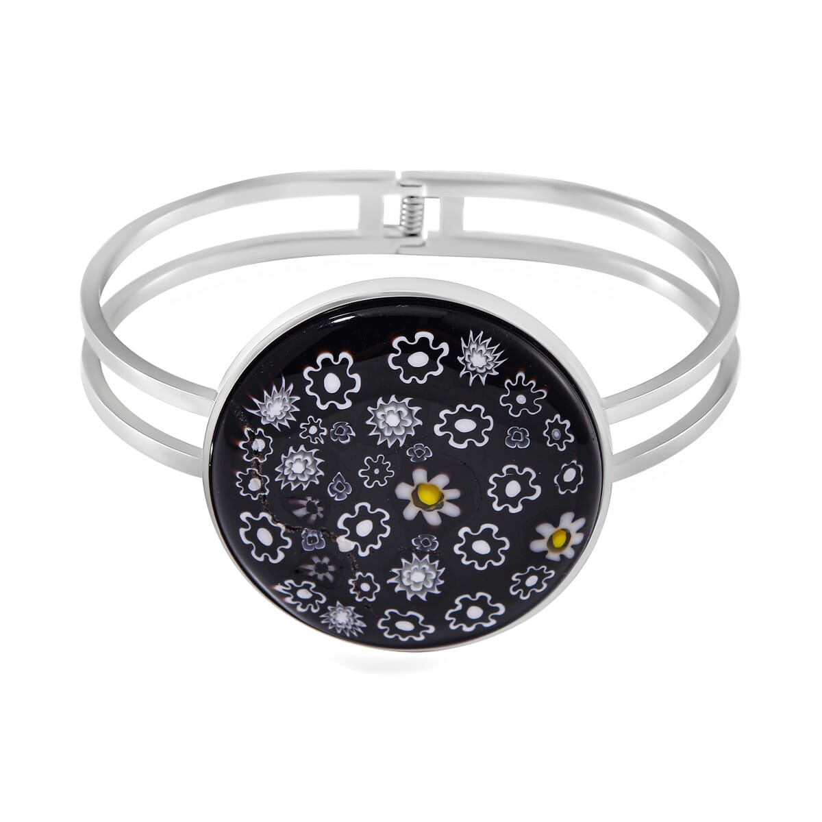 Black Murano Style Bangle Bracelet in Stainless Steel (6.5 Inches) image number 0