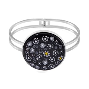 Black Murano Style Bangle Bracelet in Stainless Steel (6.5 Inches)