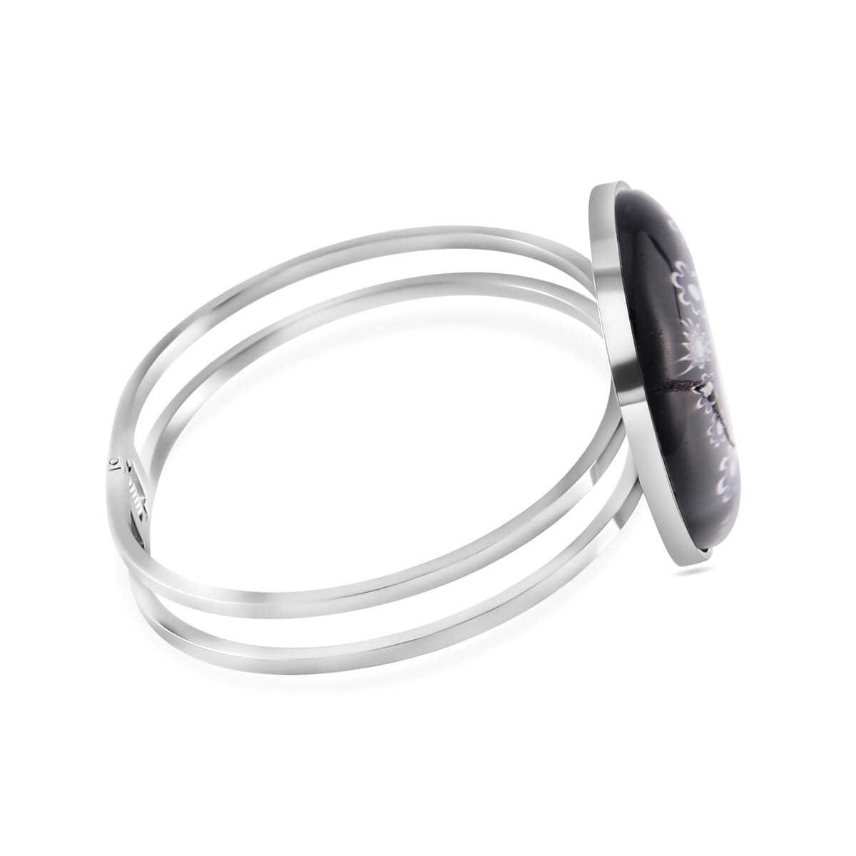 Black Murano Style Bangle Bracelet in Stainless Steel (6.5 Inches) image number 2