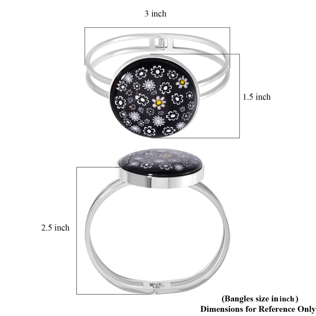 Black Murano Style Bangle Bracelet in Stainless Steel (6.5 Inches) image number 4