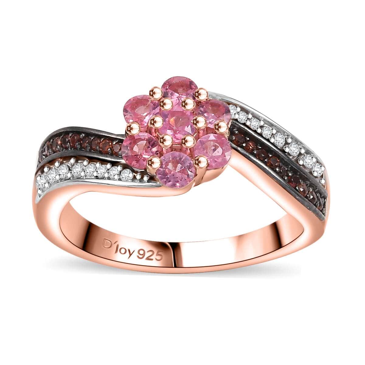 Mahenge Spinel, Brown and White Zircon 1.00 ctw Twist Floral Ring in 18K Vermeil Rose Gold Over Sterling Silver (Size 7.0) image number 0