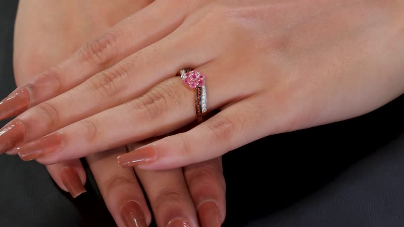 Mahenge Spinel, Brown and White Zircon Twist Floral Ring in 18K Vermeil RG Over Sterling Silver (Size 10.0) 1.00 ctw