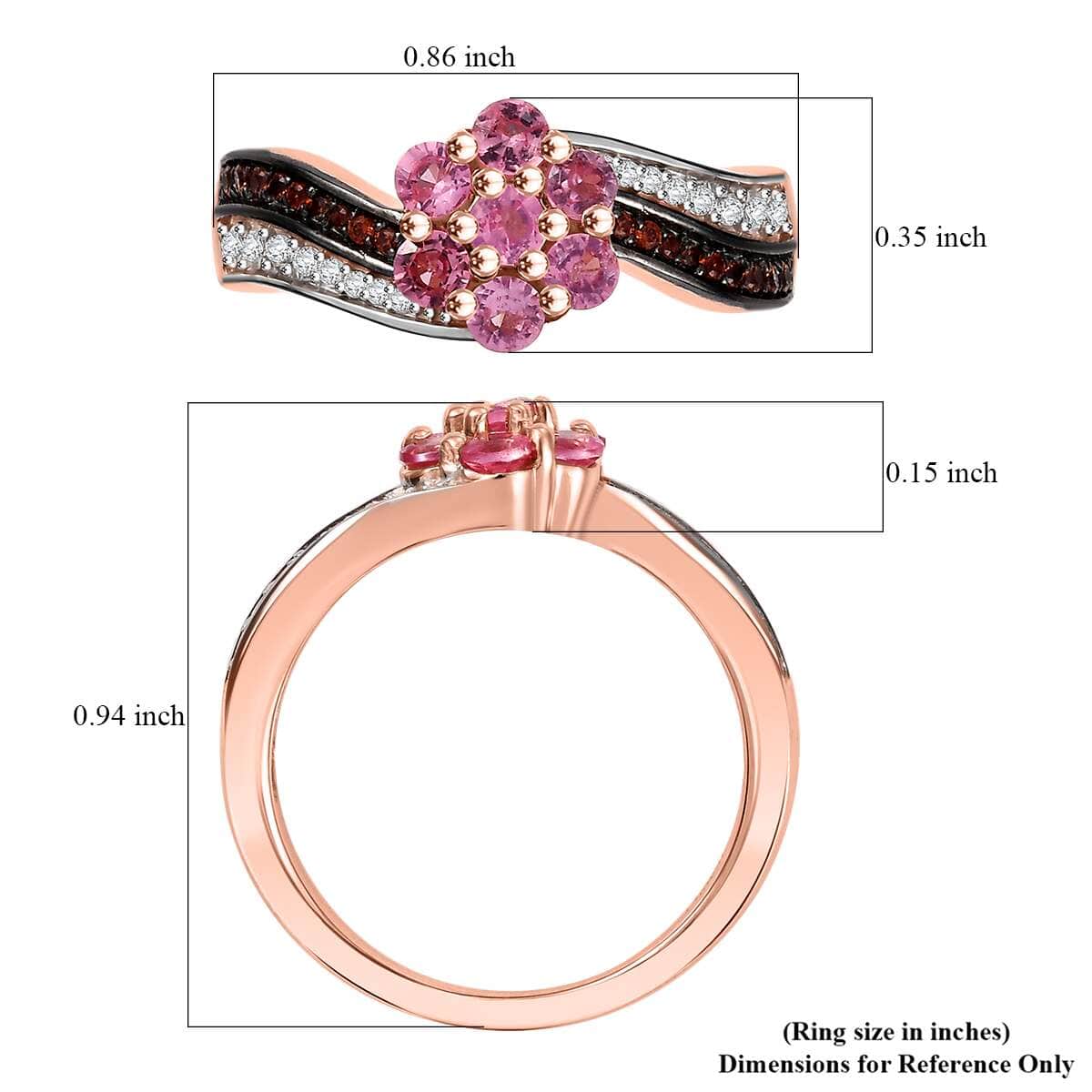 Mahenge Spinel, Brown and White Zircon 1.00 ctw Twist Floral Ring in 18K Vermeil Rose Gold Over Sterling Silver (Size 7.0) image number 5