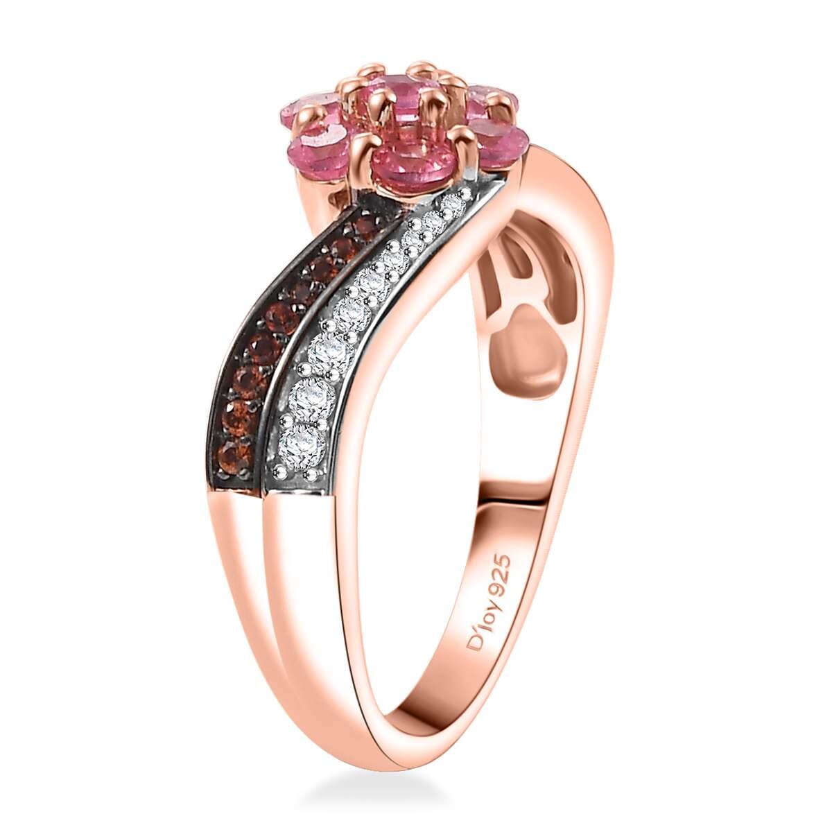 Mahenge Spinel, Brown and White Zircon 1.00 ctw Twist Floral Ring in 18K Vermeil Rose Gold Over Sterling Silver (Size 9.0) image number 3
