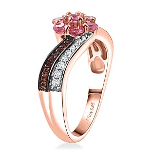 Mahenge Spinel, Brown and White Zircon 1.00 ctw Twist Floral Ring in 18K Vermeil Rose Gold Over Sterling Silver (Size 9.0)