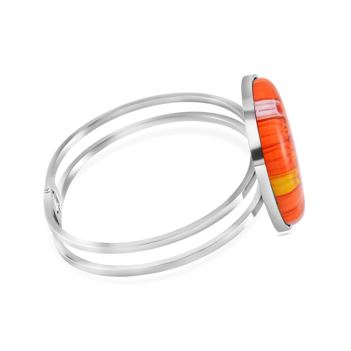 Orange Murano Style Bangle Bracelet in Stainless Steel (7.5 Inches) image number 2