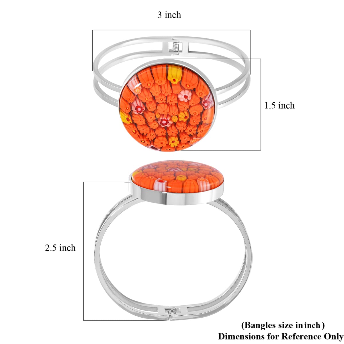 Orange Murano Style Bangle Bracelet in Stainless Steel (7.5 Inches) image number 4