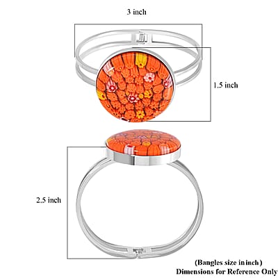 Orange Murano Style Bangle Bracelet in Stainless Steel (7.5 In)