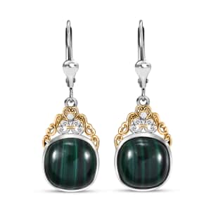 African Malachite and White Zircon 17.50 ctw Verdant Crown Earrings in 18K Vermeil YG and Rhodium Over Sterling Silver