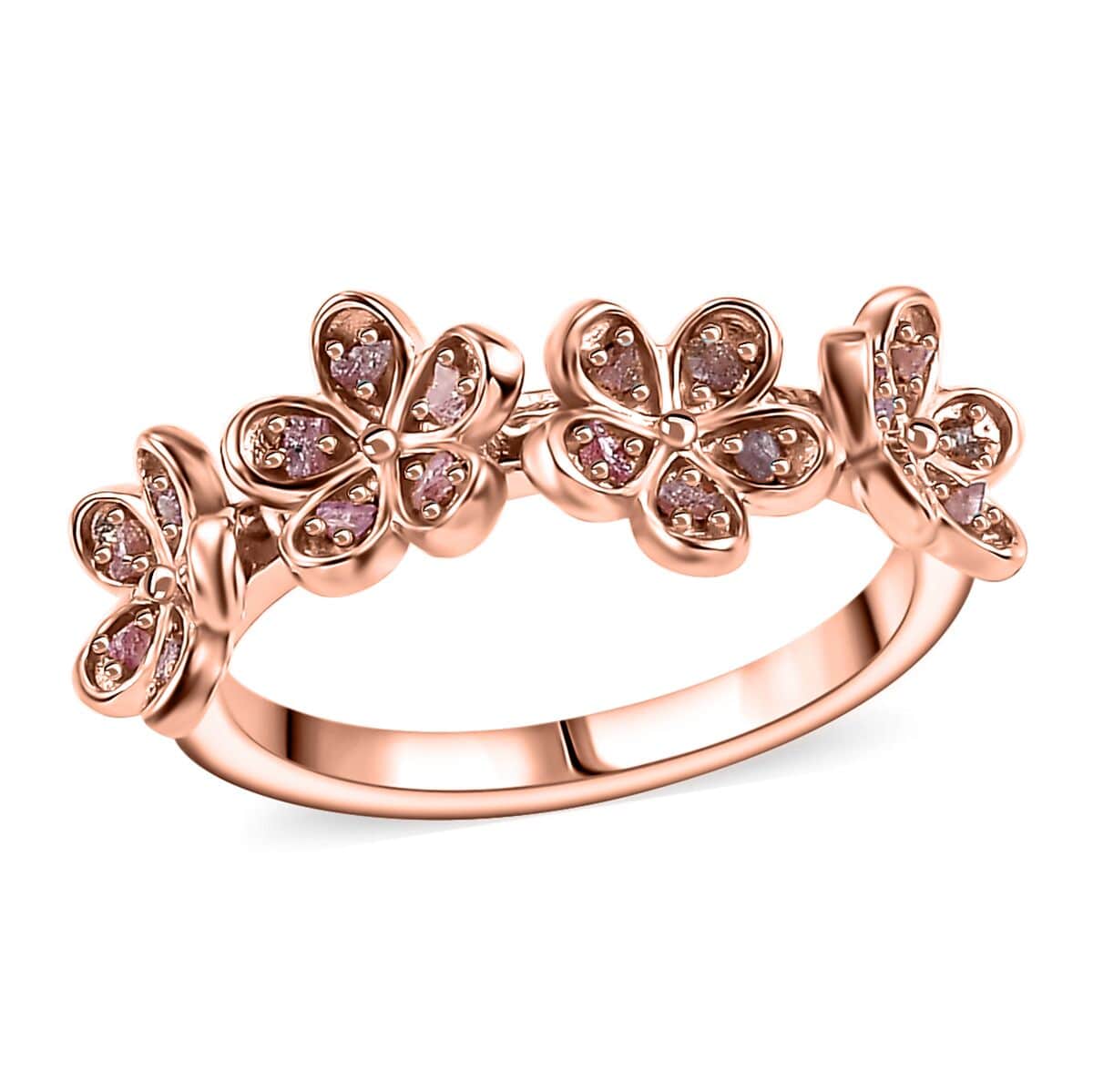 Natural Pink Diamond Floral Ring in 18K Vermeil RG Over Sterling Silver (Size 10.0) 0.20 ctw image number 0