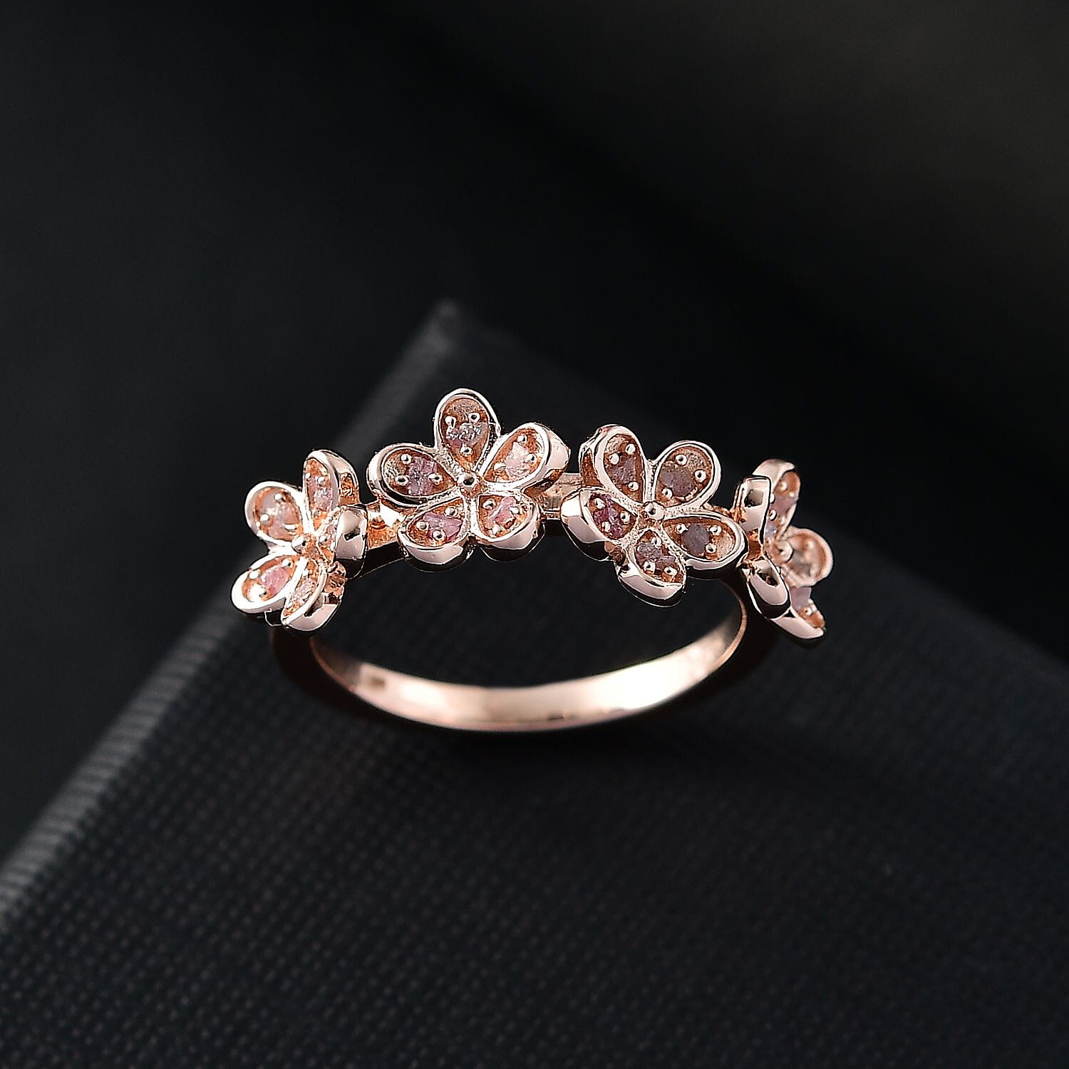 D'Joy Uncut Natural Pink Diamond 0.20 ctw Floral Ring in 18K Vermeil Rose Gold Over Sterling Silver (Size 10.0)