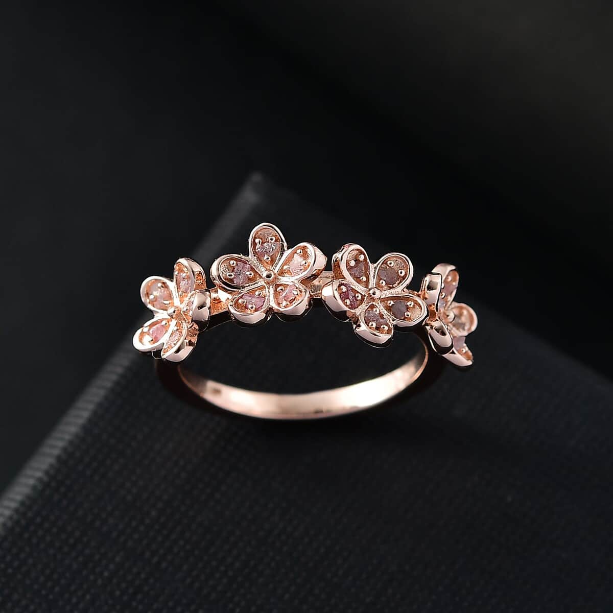 Natural Pink Diamond Floral Ring in 18K Vermeil RG Over Sterling Silver (Size 10.0) 0.20 ctw image number 1