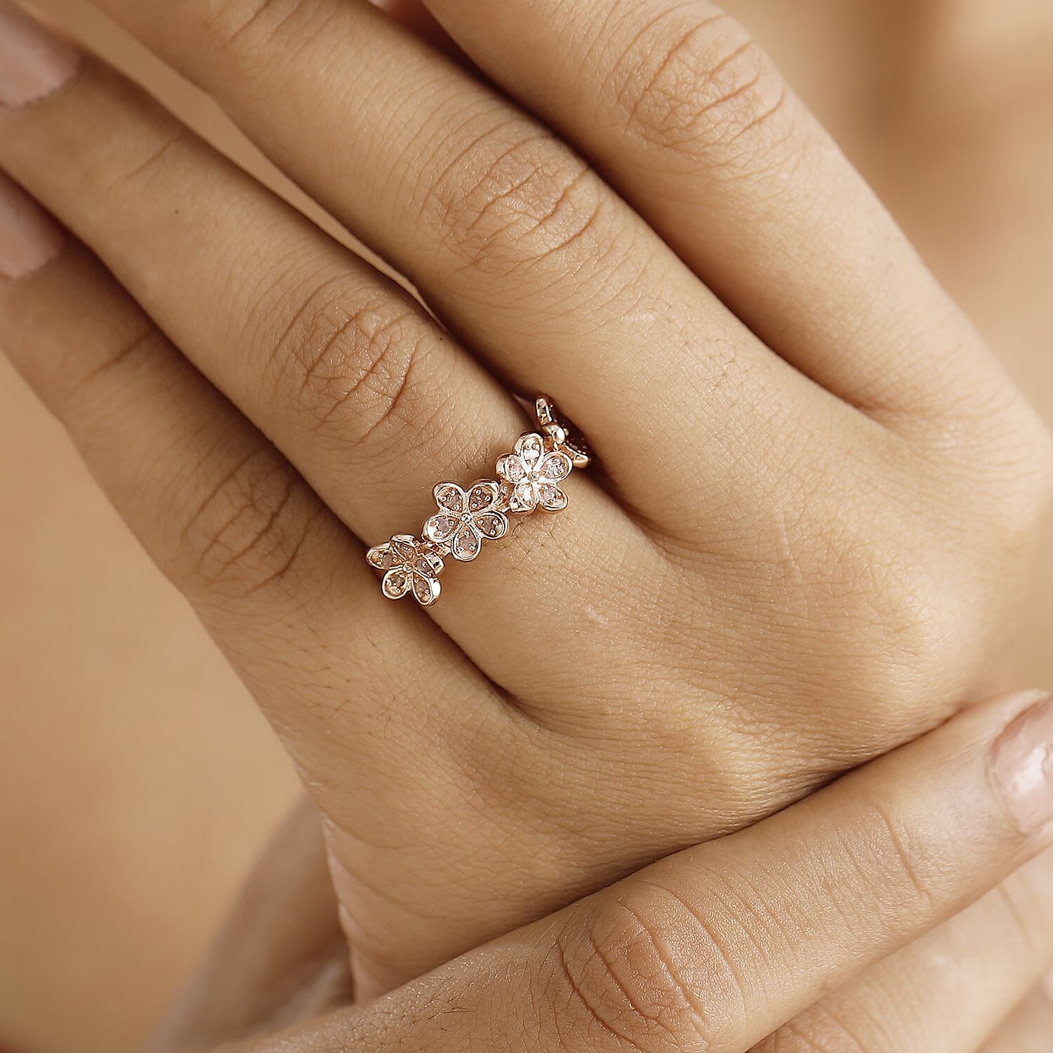 D'Joy Uncut Natural Pink Diamond 0.20 ctw Floral Ring in 18K Vermeil Rose Gold Over Sterling Silver (Size 10.0)