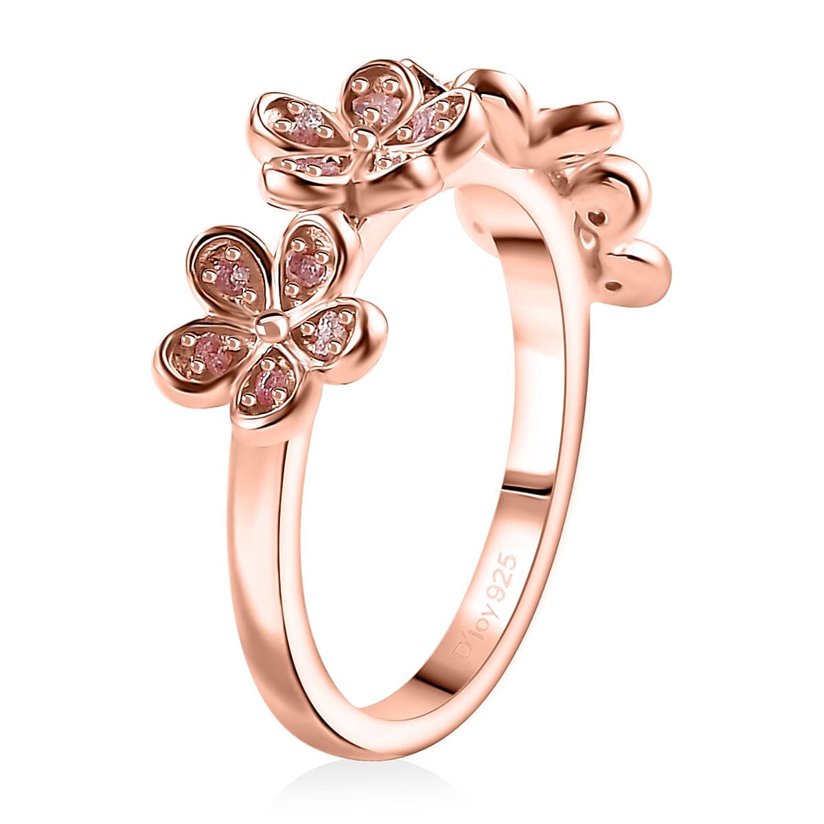 D'Joy Uncut Natural Pink Diamond 0.20 ctw Floral Ring in 18K Vermeil Rose Gold Over Sterling Silver (Size 10.0)