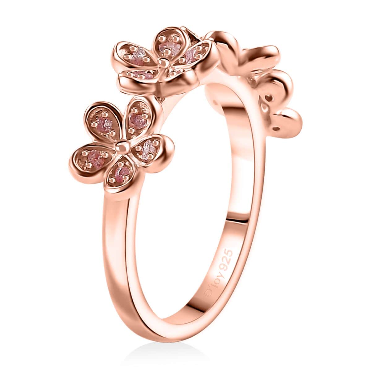 Natural Pink Diamond Floral Ring in 18K Vermeil RG Over Sterling Silver (Size 10.0) 0.20 ctw image number 3