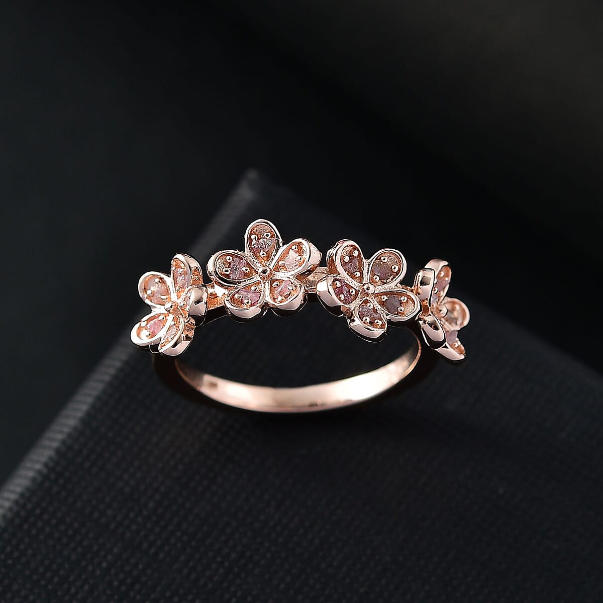 Uncut Natural Pink Diamond 0.20 ctw Floral Ring in 18K Vermeil Rose Gold Over Sterling Silver (Size 7.0) image number 1