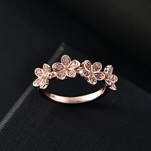 Uncut Natural Pink Diamond 0.20 ctw Floral Ring in 18K Vermeil Rose Gold Over Sterling Silver (Size 7.0)