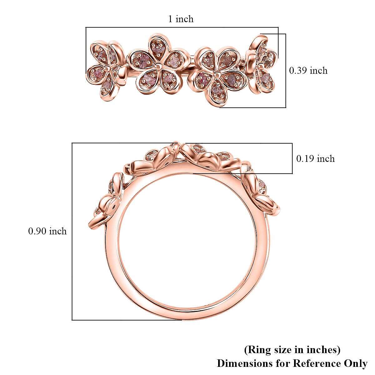 Uncut Natural Pink Diamond 0.20 ctw Floral Ring in 18K Vermeil Rose Gold Over Sterling Silver (Size 7.0) image number 5