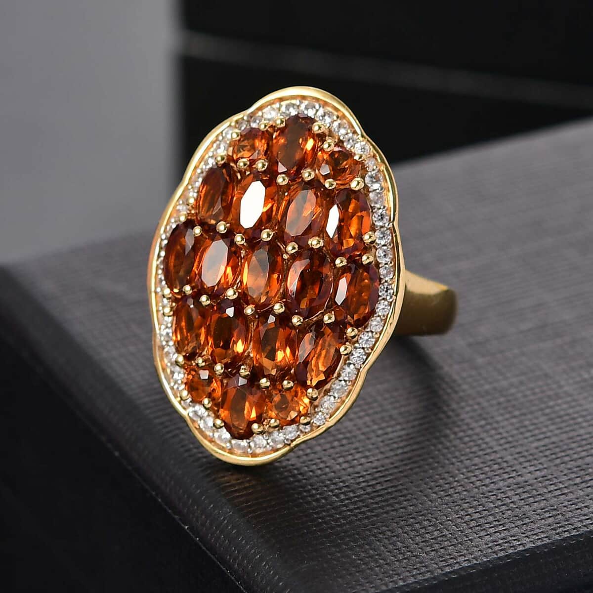 Premium Santa Ana Madeira Citrine and White Zircon 4.10 ctw Harvest Flame Ring in 18K Vermeil Yellow Gold Over Sterling Silver (Size 6.0) image number 1