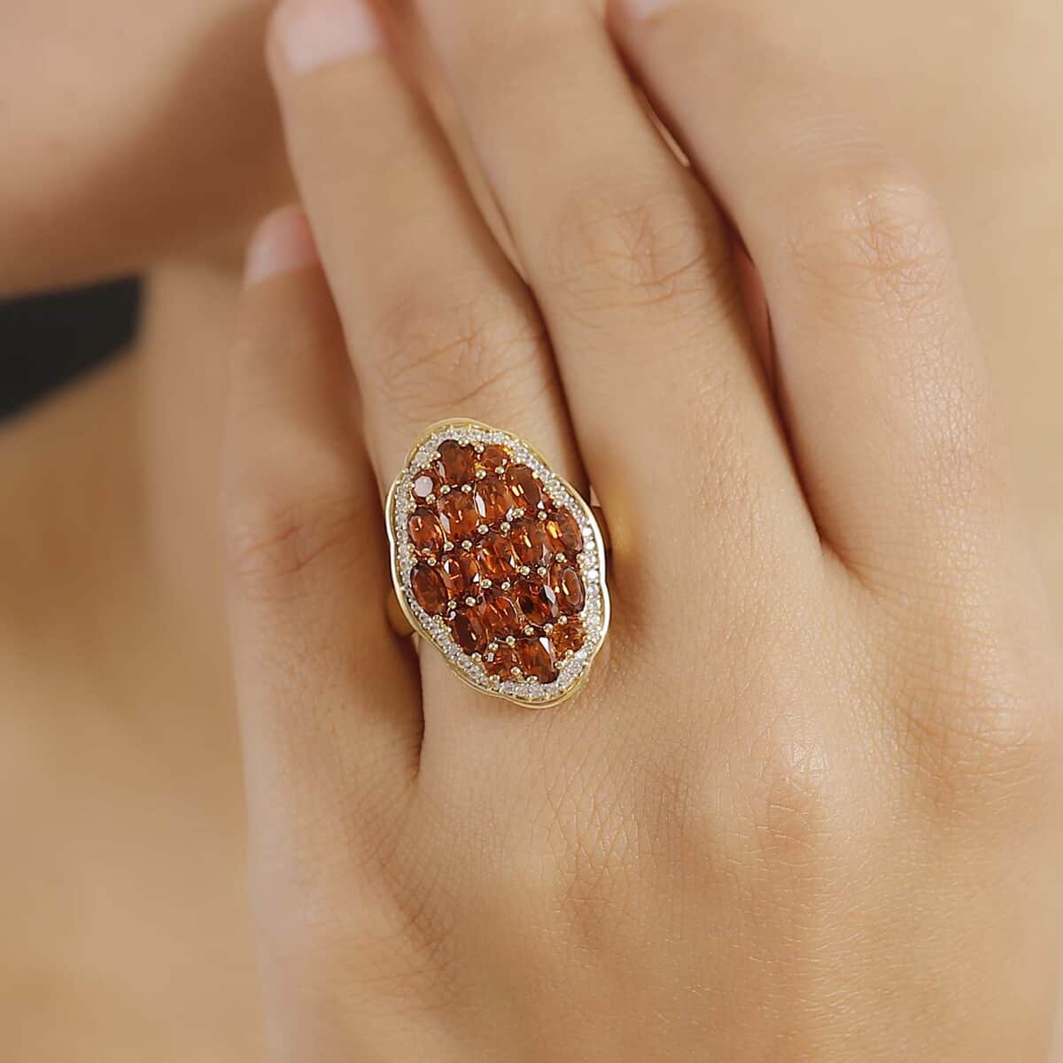 Premium Santa Ana Madeira Citrine and White Zircon 4.10 ctw Harvest Flame Ring in 18K Vermeil Yellow Gold Over Sterling Silver (Size 6.0) image number 2