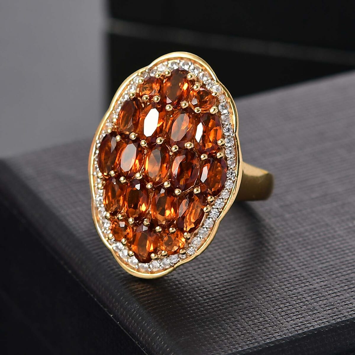 Premium Santa Ana Madeira Citrine and White Zircon 4.10 ctw Harvest Flame Ring in 18K Vermeil Yellow Gold Over Sterling Silver (Size 8.0) image number 1