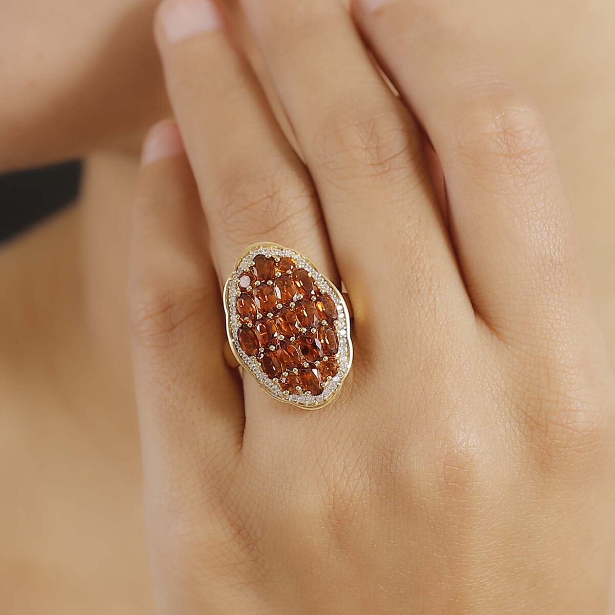 Premium Santa Ana Madeira Citrine and White Zircon 4.10 ctw Harvest Flame Ring in 18K Vermeil Yellow Gold Over Sterling Silver (Size 8.0) image number 2