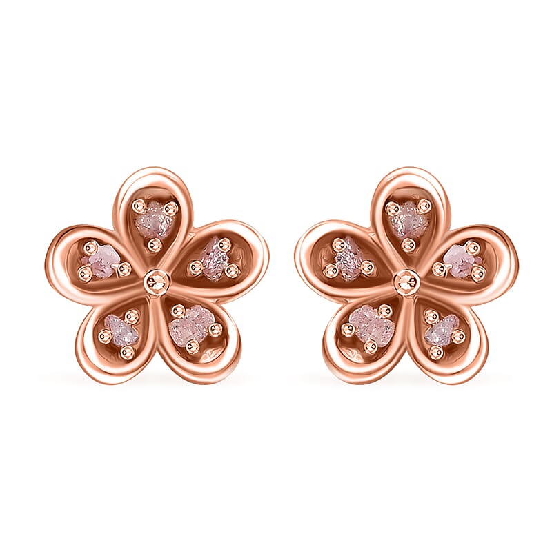 D'Joy Uncut Natural Pink Diamond 0.10 ctw Earrings in 18K Vermeil Rose Gold Over Sterling Silver