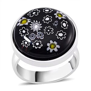 Black Murano Style Ring in Stainless Steel (Size 7.0)